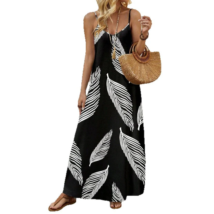 Damen Maxikleid mit elegantem Blätterdesign und feinen Spaghettiträgern R&B - Image 5