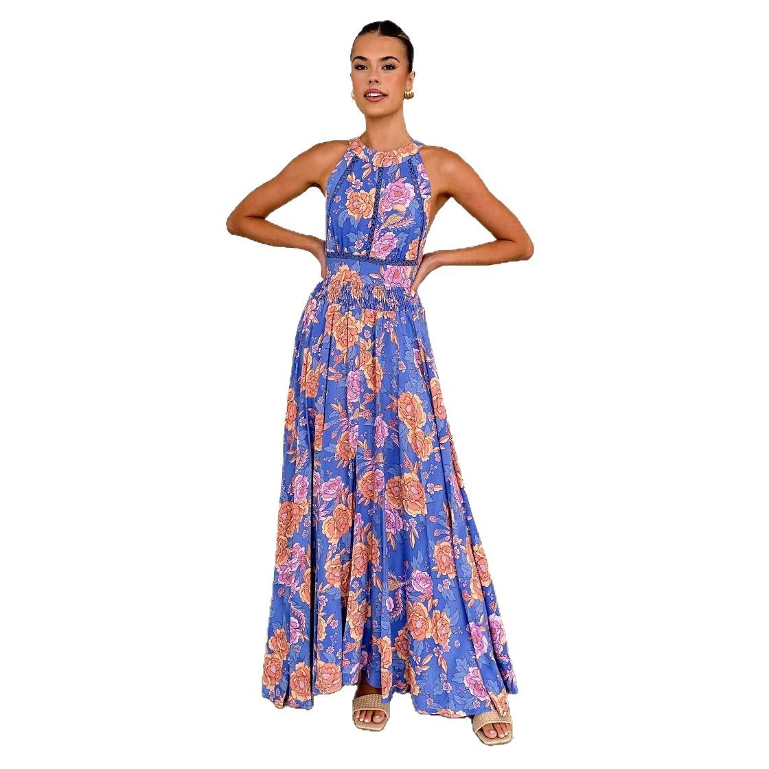 Damen Maxikleid mit elegantem floralem Design und schwingendem Rock R&B - Image 5
