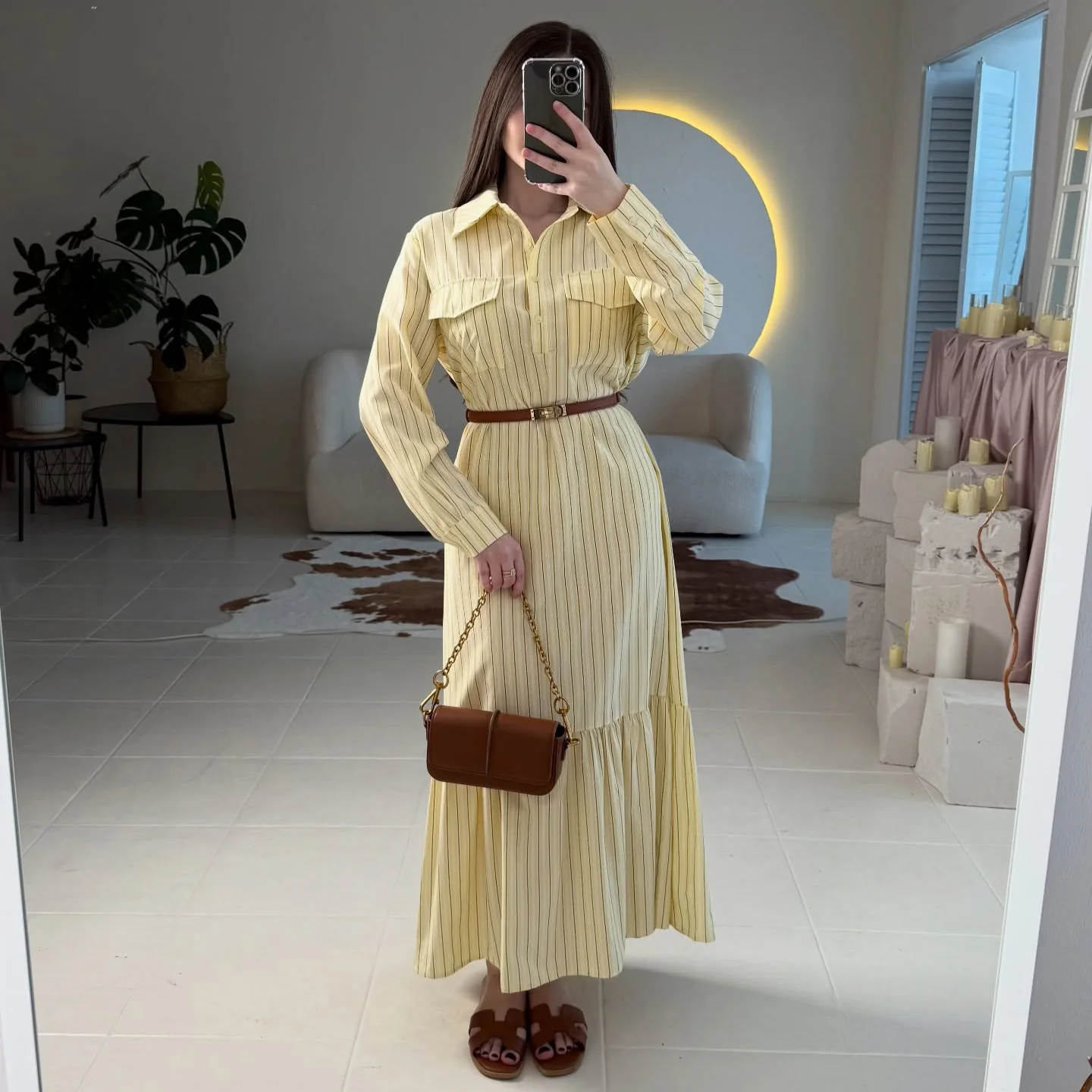 Damen Maxikleid mit elegantem Hemdblusenstil und raffinierter Taillenbetonung R&B - Image 2