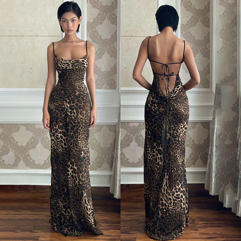 Damen Maxikleid mit elegantem Leopardenprint und offenem Rückenteil R&B - Image 6