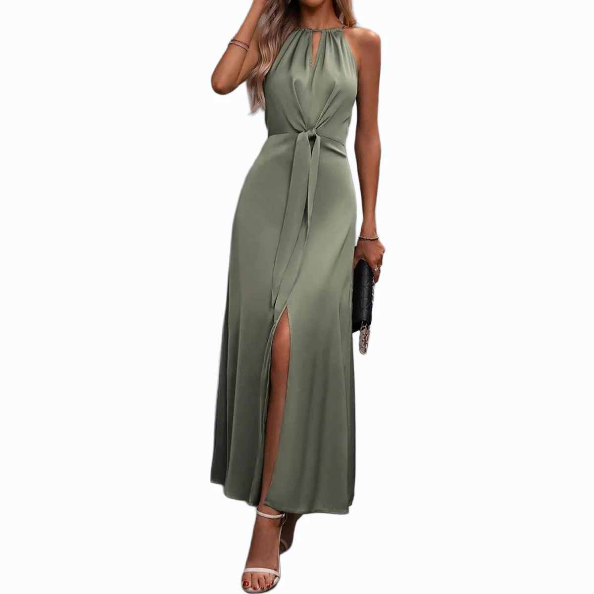 Damen Maxikleid mit elegantem Schlitz und bindbarem Oberteil R&B - Image 4