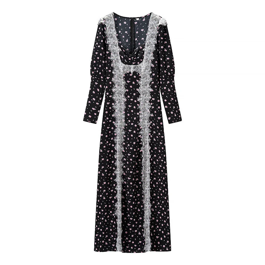 Damen Maxikleid mit elegantem Schnitt und floralem Spitzenbesatz R&B