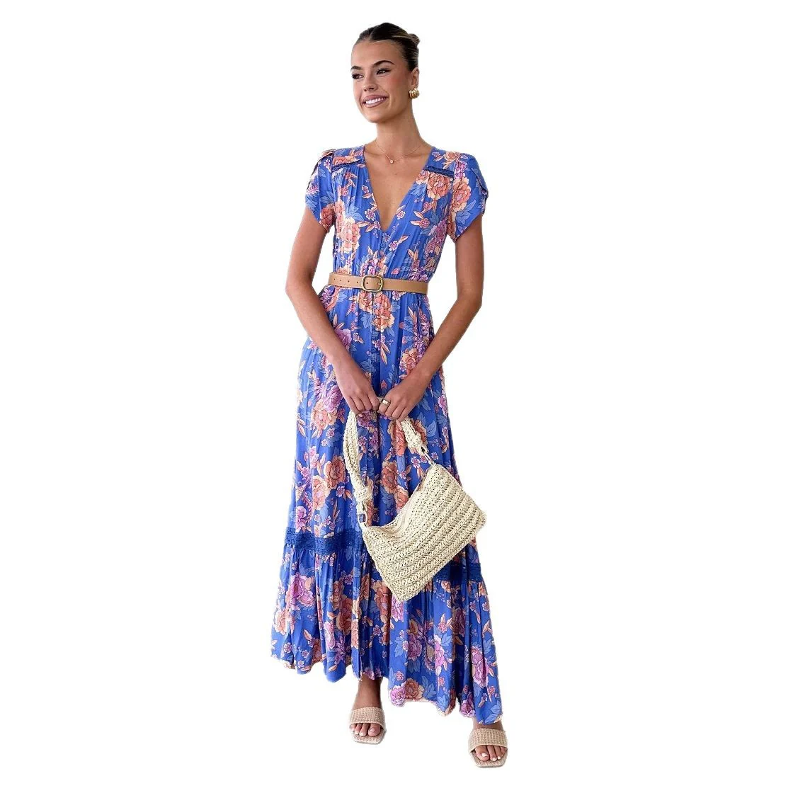 Damen Maxikleid mit elegantem V-Ausschnitt und femininen Rüschendetails R&B - Image 5