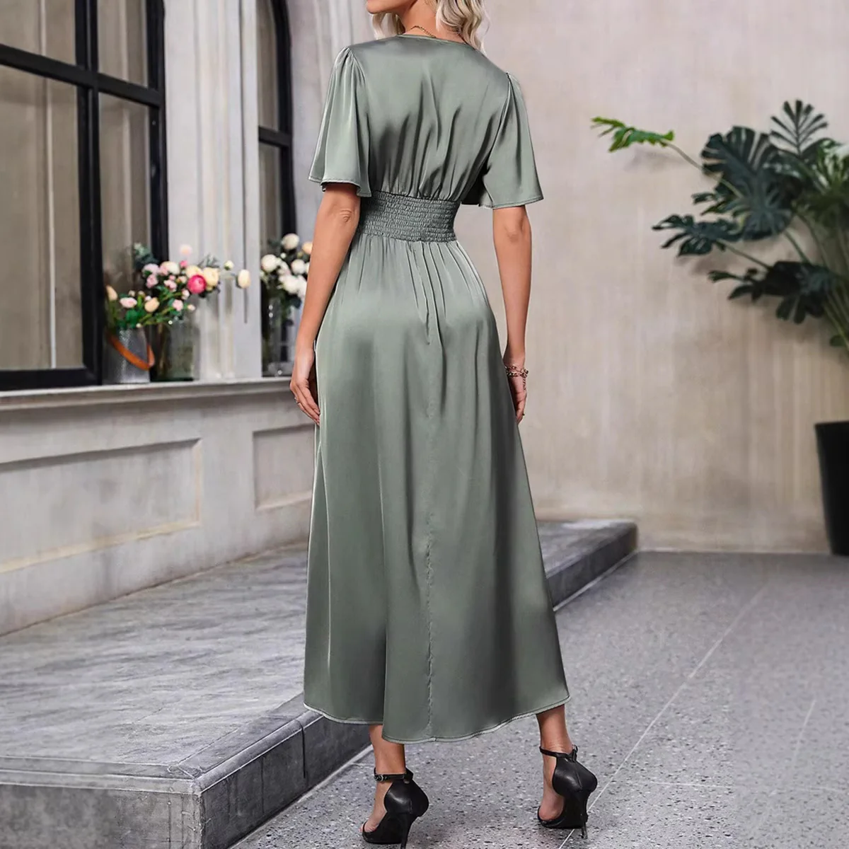 Damen Maxikleid mit elegantem V-Ausschnitt und fließenden Ärmeln R&B - Image 3