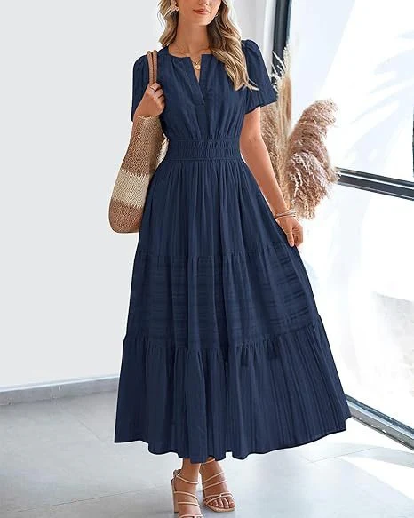 Damen Maxikleid mit elegantem V-Ausschnitt und frisch gerafftem Design R&B - Image 13