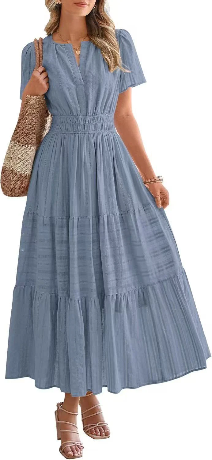 Damen Maxikleid mit elegantem V-Ausschnitt und frisch gerafftem Design R&B - Image 5