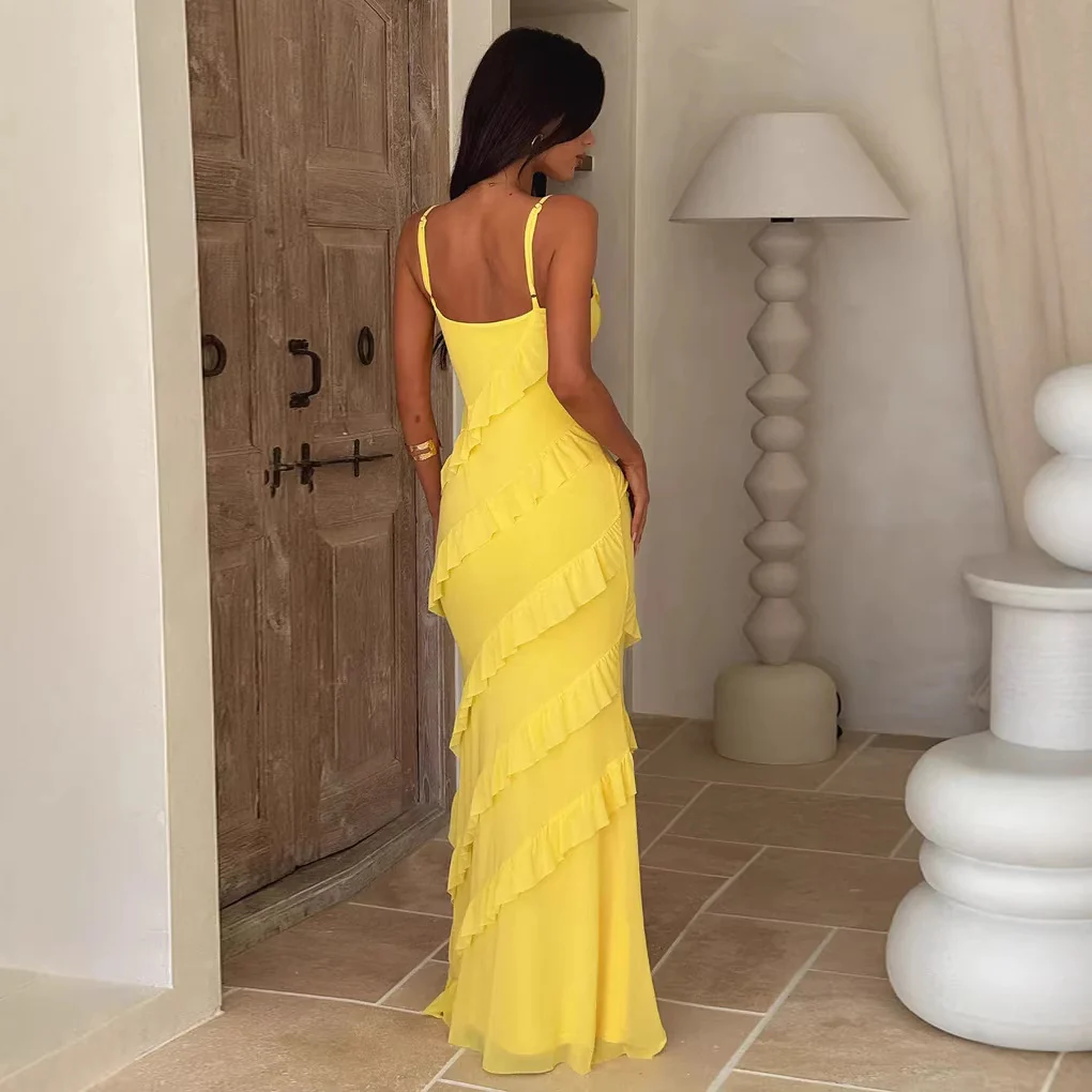 Damen Maxikleid mit elegantem Volantdesign und verstellbaren Trägern R&B - Image 2