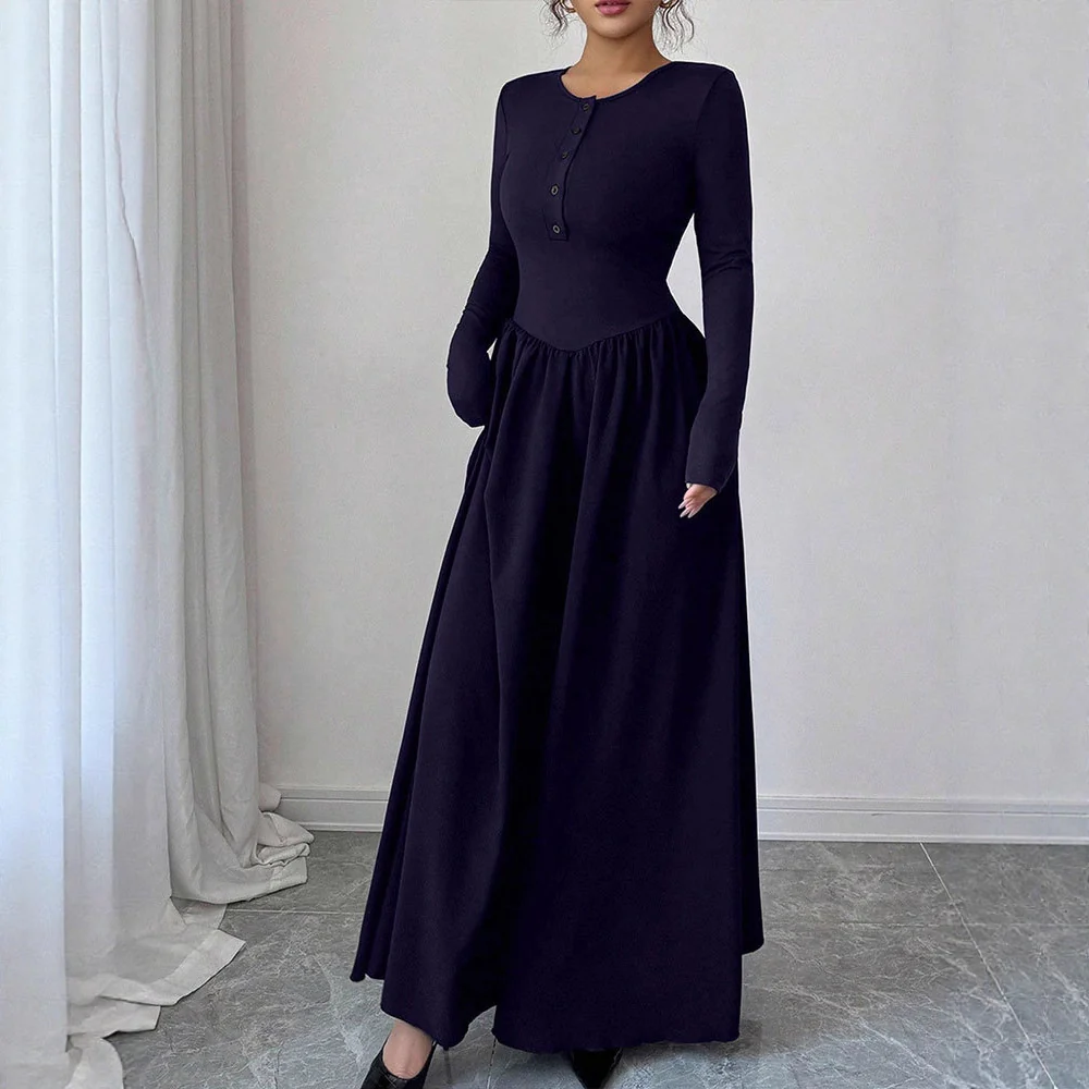 Damen Maxikleid mit eleganten Knopfdetails und fließendem Rockteil R&B - Image 3
