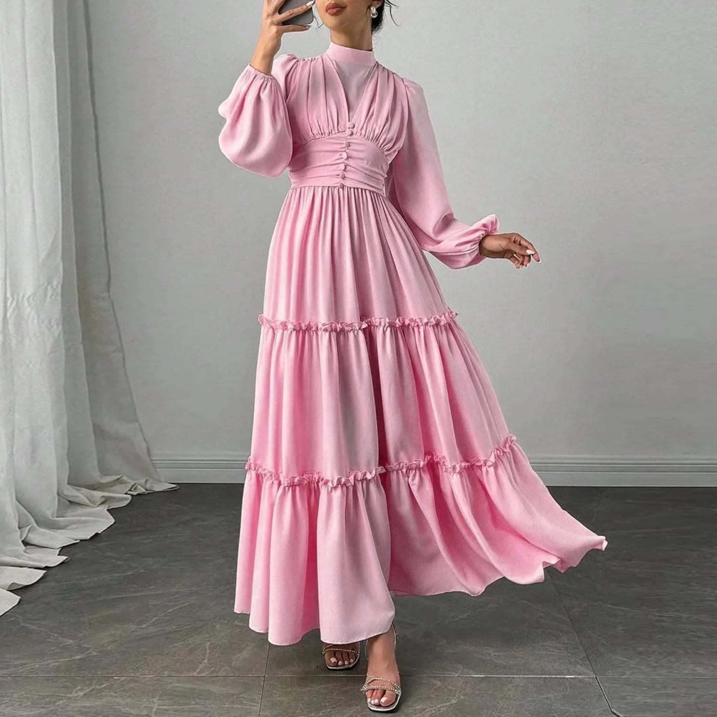 Damen Maxikleid mit eleganten Rüschendetails und gerafftem Oberteil R&B - Image 4