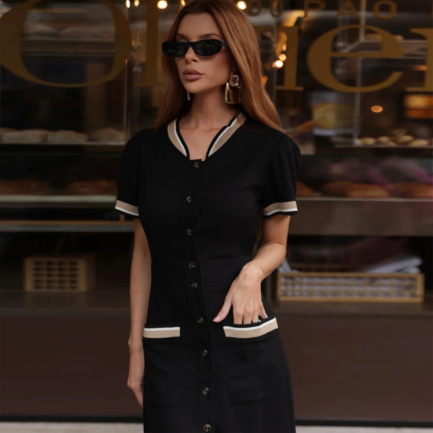 Damen Maxikleid mit eleganter Knopfleiste und seitlichem Schlitz R&B - Image 3
