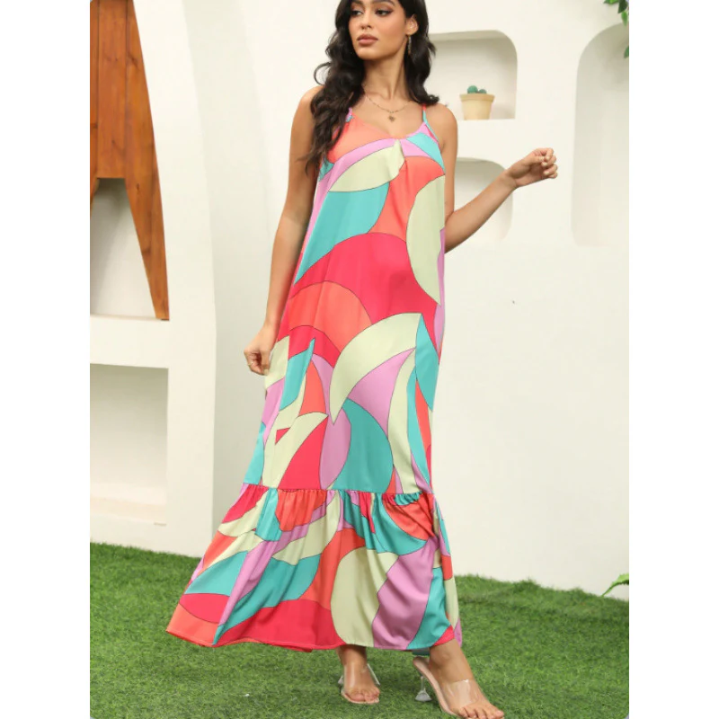 Damen Maxikleid mit farbenfrohem Mustermix und voluminösem Rock R&B - Image 2