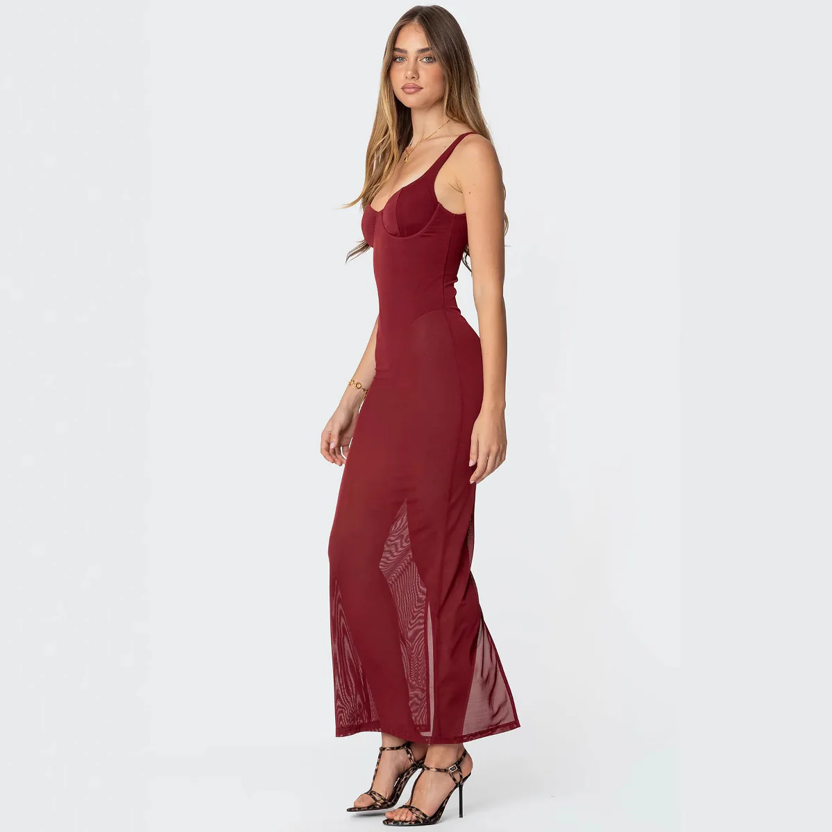 Damen Maxikleid mit figurbetonendem Schnitt und transparenten Einsätzen R&B - Image 4