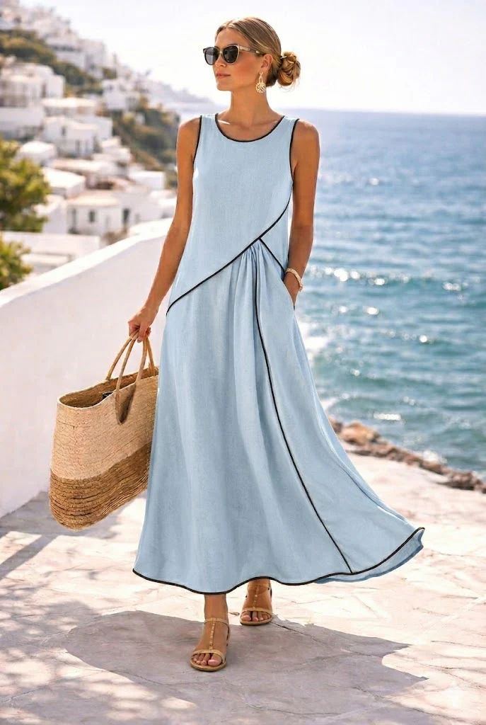 Damen Maxikleid mit fließendem Schnitt und asymmetrischem Design R&B - Image 11