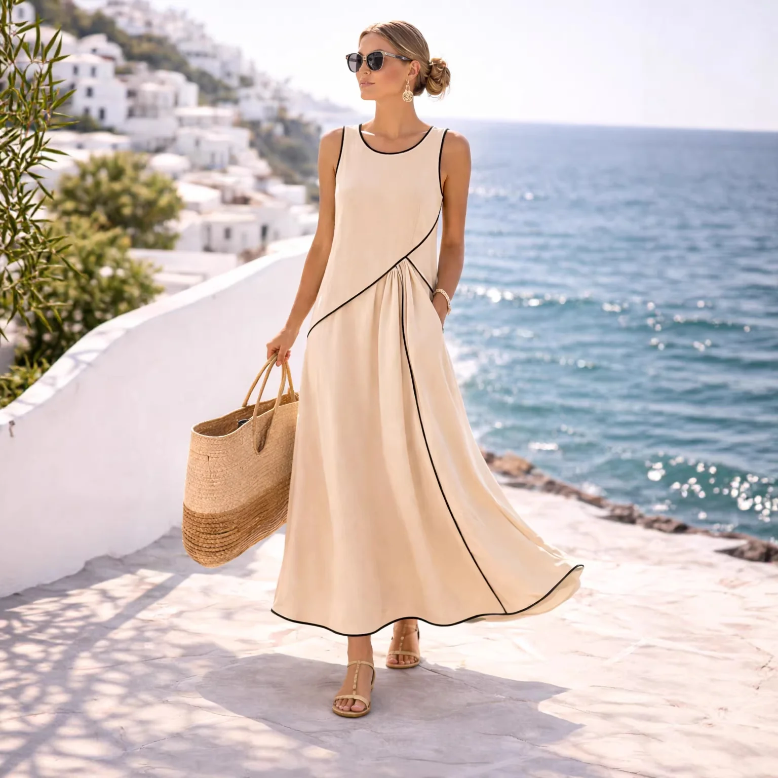 Damen Maxikleid mit fließendem Schnitt und asymmetrischem Design R&B - Image 12