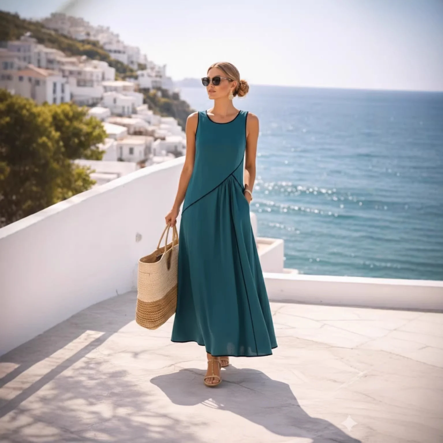 Damen Maxikleid mit fließendem Schnitt und asymmetrischem Design R&B - Image 3