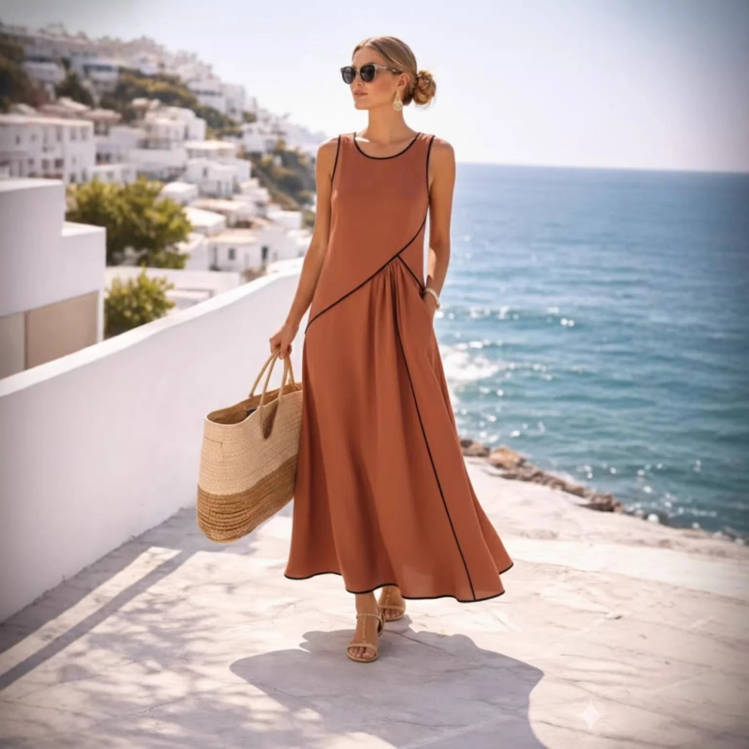 Damen Maxikleid mit fließendem Schnitt und asymmetrischem Design R&B - Image 4