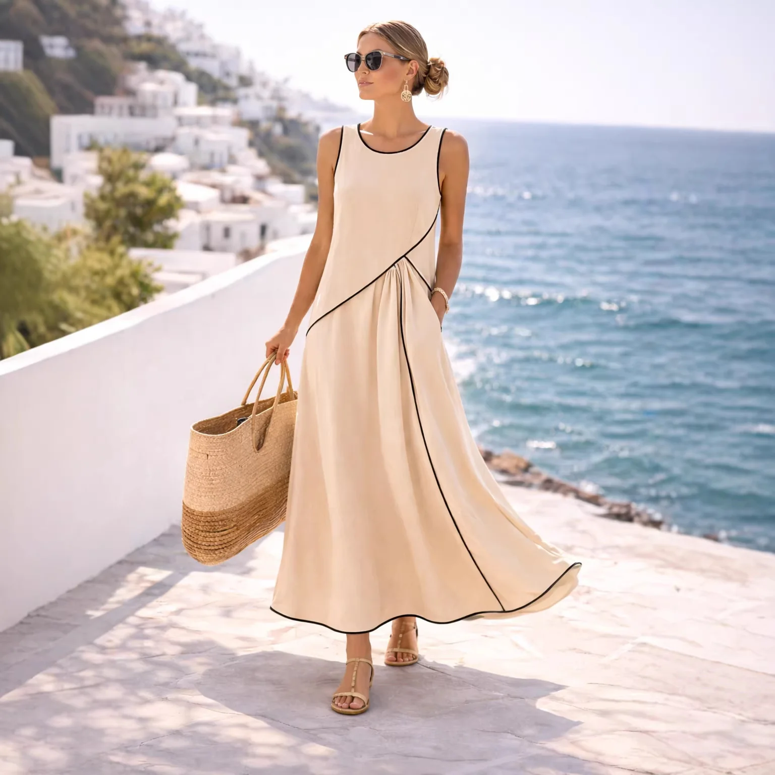 Damen Maxikleid mit fließendem Schnitt und asymmetrischem Design R&B - Image 5