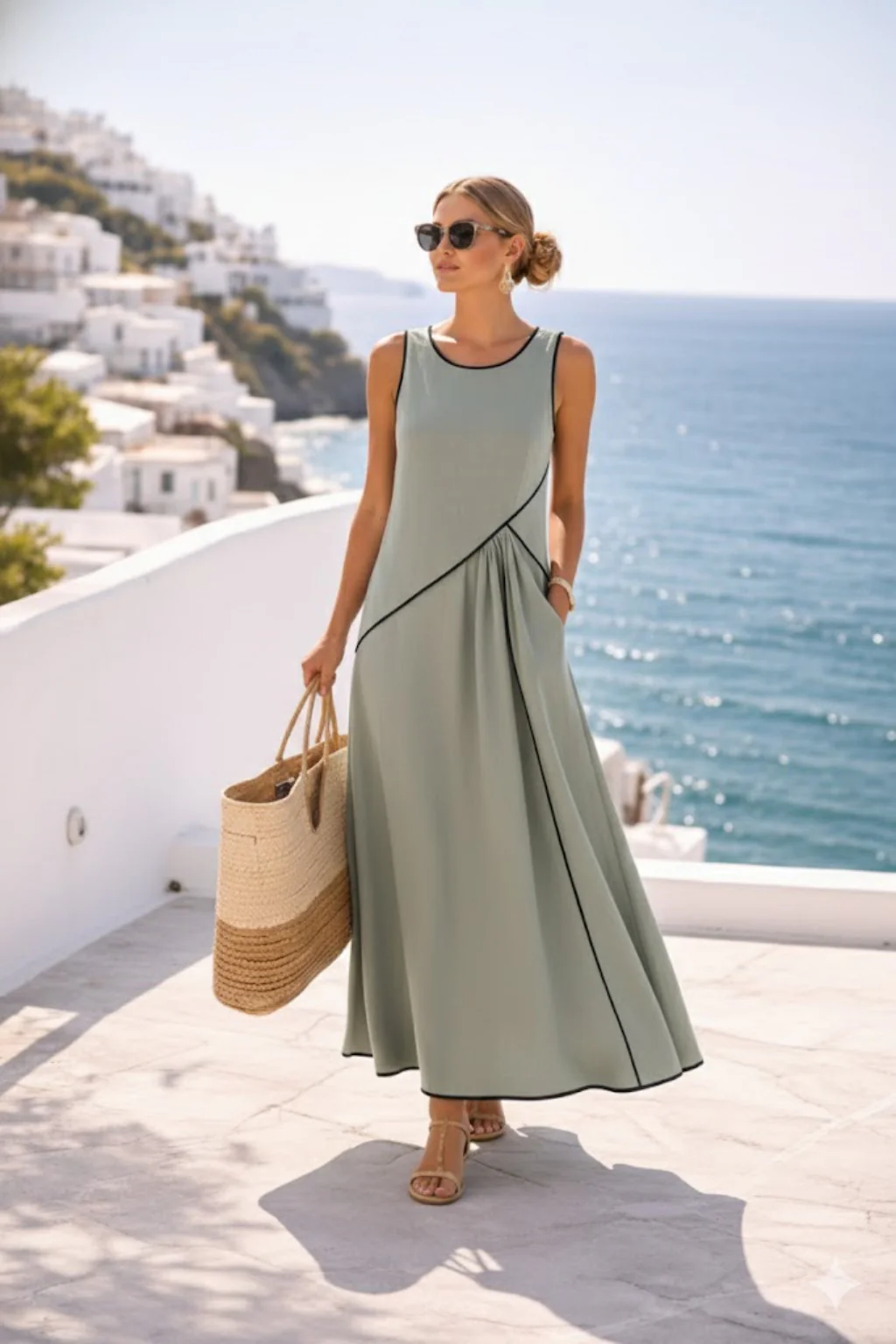 Damen Maxikleid mit fließendem Schnitt und asymmetrischem Design R&B - Image 9