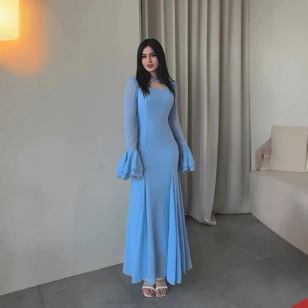 Damen Maxikleid mit fließendem Schnitt und auffälligen Trompetenärmeln R&B - Image 4