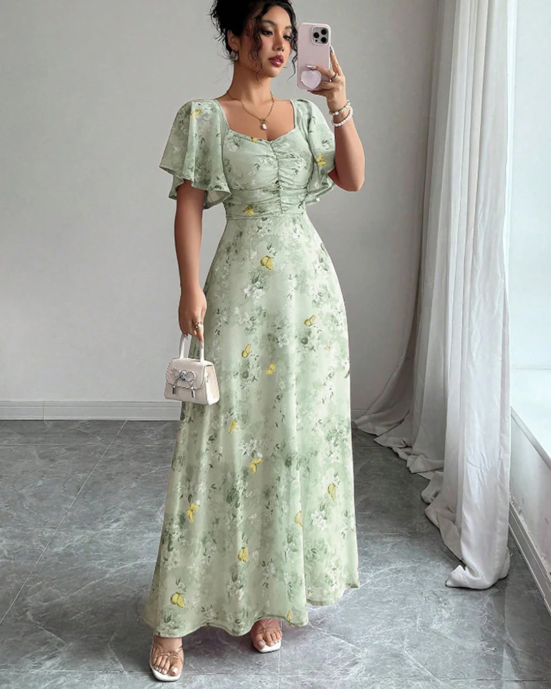Damen Maxikleid mit fließendem Schnitt und romantischem Blumenmuster R&B - Image 8