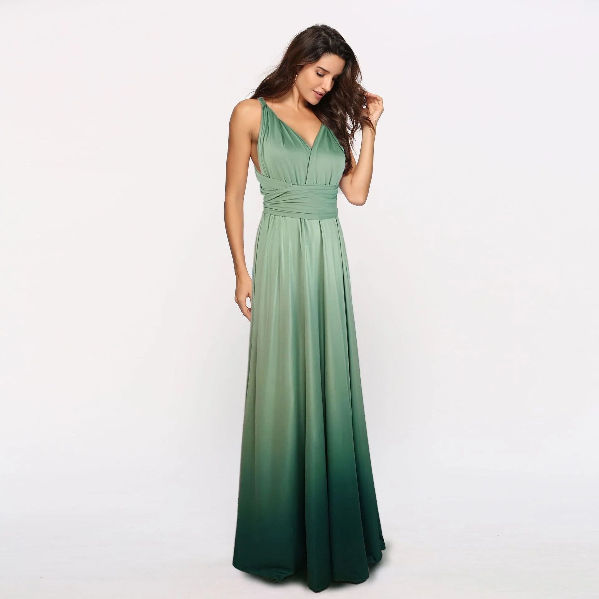 Damen Maxikleid mit fließendem Wasserfall-Ausschnitt und Ombre-Design R&B - Image 3