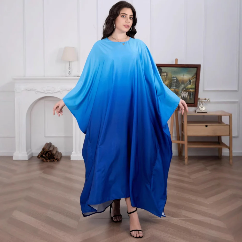 Damen Maxikleid mit fließendem Wasserfarben-Muster und weit geschnittenen Ärmeln R&B - Image 2