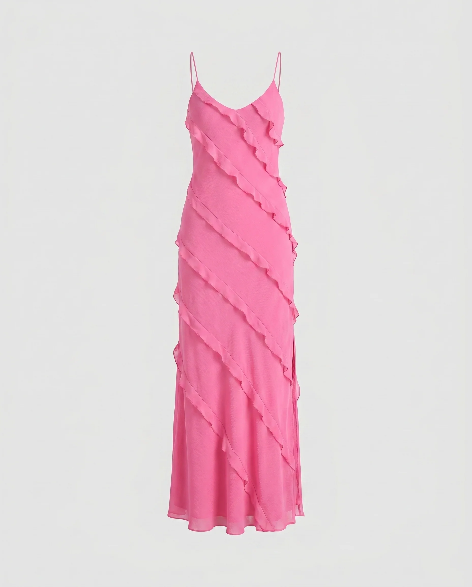 Damen Maxikleid mit fließenden Volantdetails und feinen Spaghetti-Trägern - Image 5