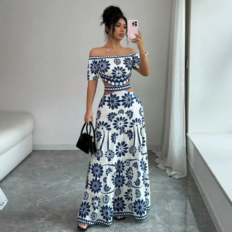 Damen Maxikleid mit floralem Design und trendigem Off-Shoulder-Ausschnitt R&B - Image 4