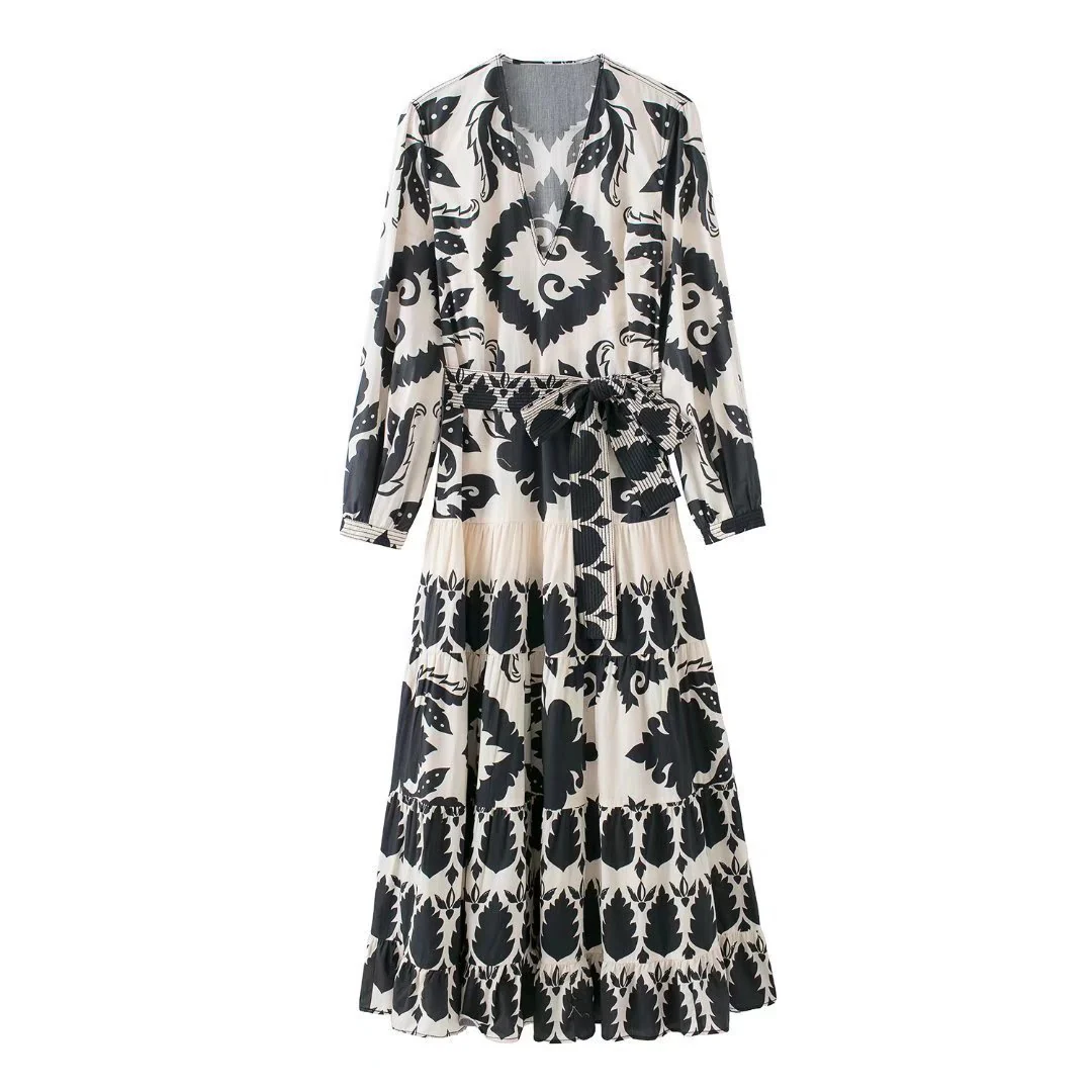 Damen Maxikleid mit floralem Druck und Bindegürtel R&B - Image 2