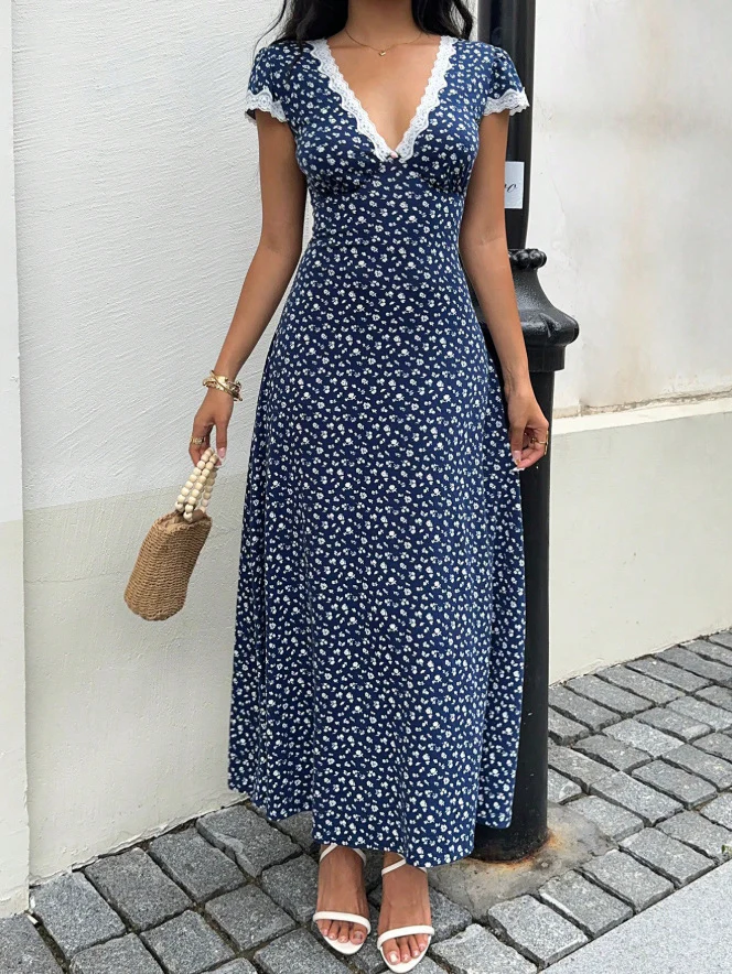 Damen Maxikleid mit floralem Muster und elegantem Spitzenbesatz R&B - Image 6