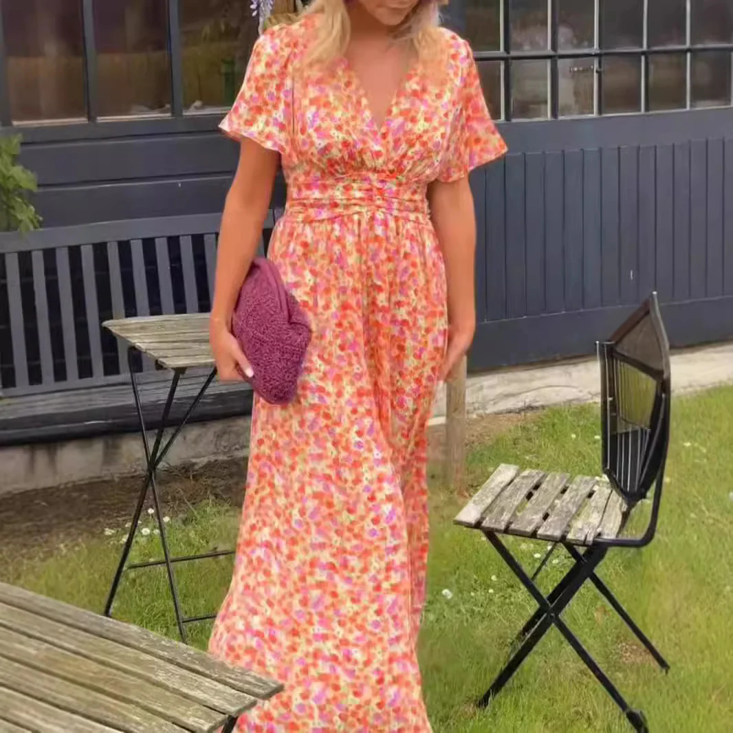 Damen Maxikleid mit floralem Muster und raffinierten Ärmeln R&B
