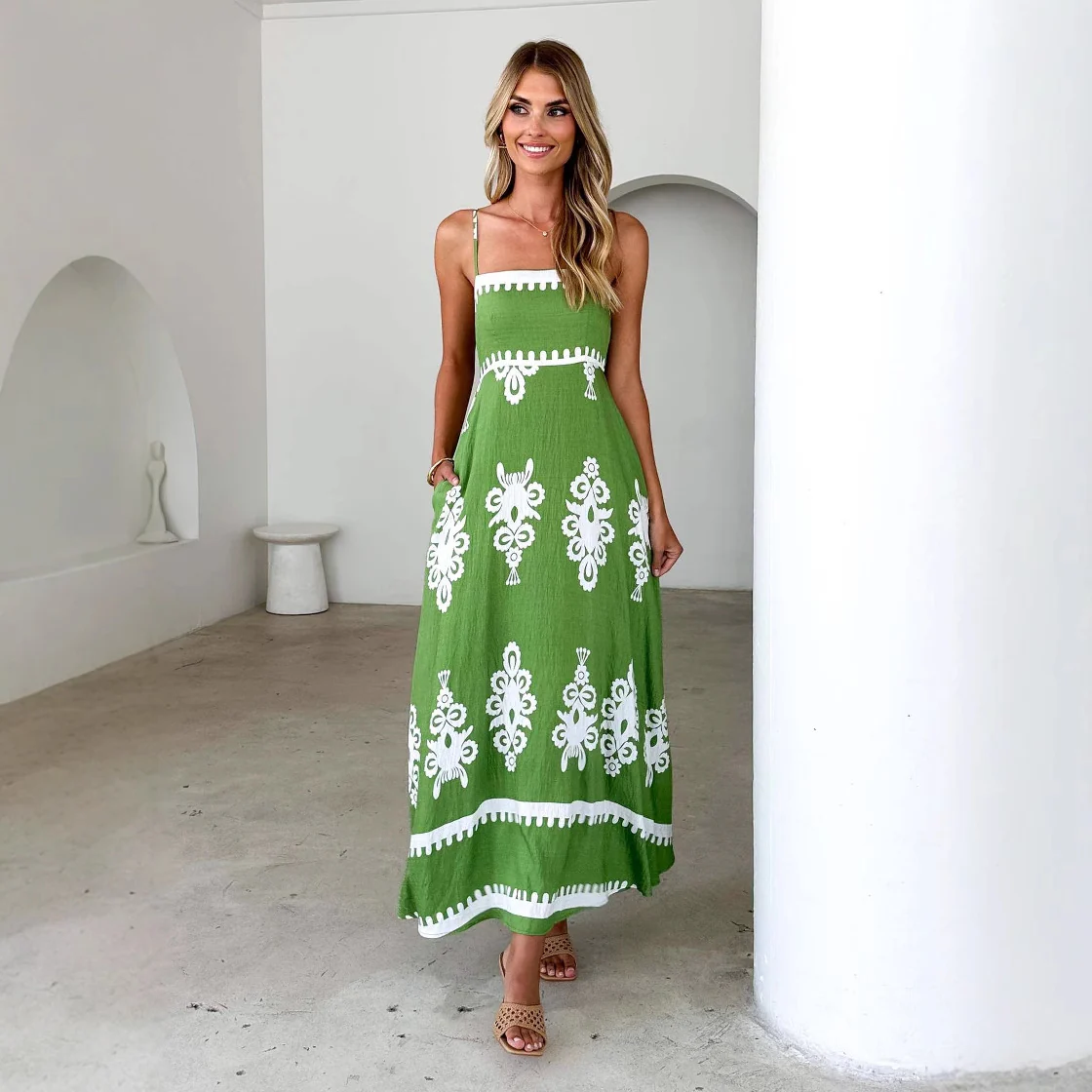 Damen Maxikleid mit floralem Muster und schwingendem Rock R&B - Image 7