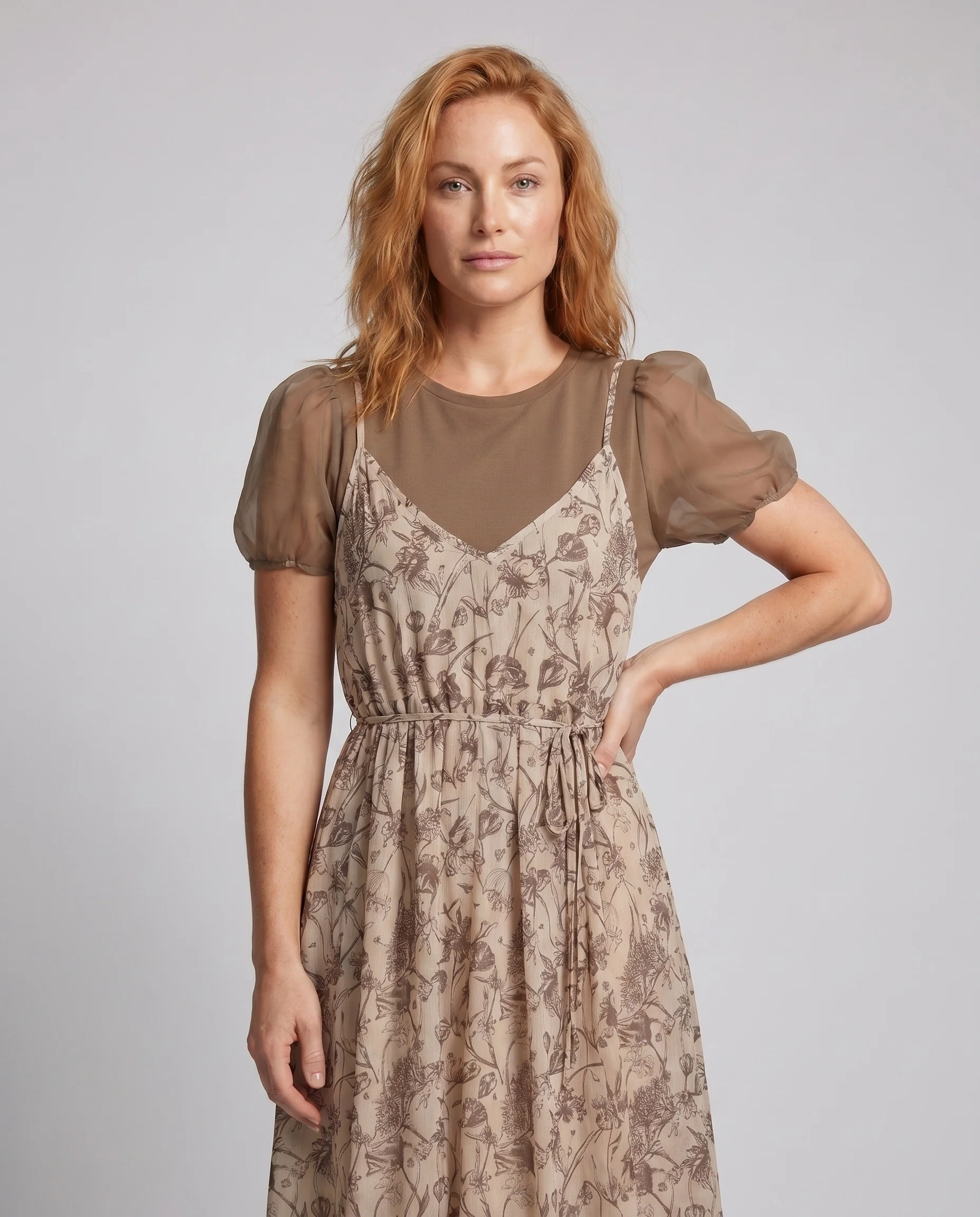 Damen Maxikleid mit floralem Muster und transparenten Puffärmeln R&B - Image 2
