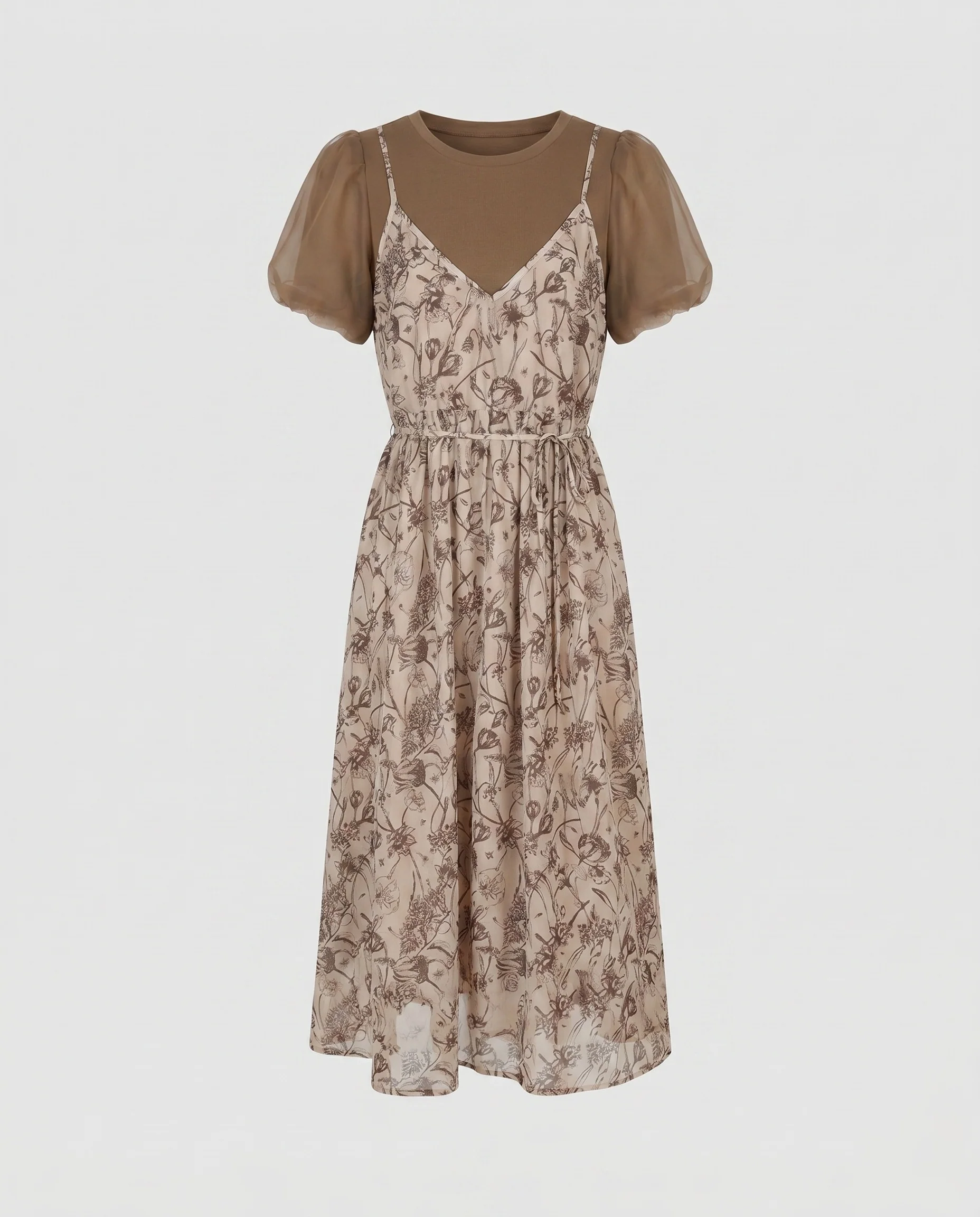 Damen Maxikleid mit floralem Muster und transparenten Puffärmeln R&B - Image 4