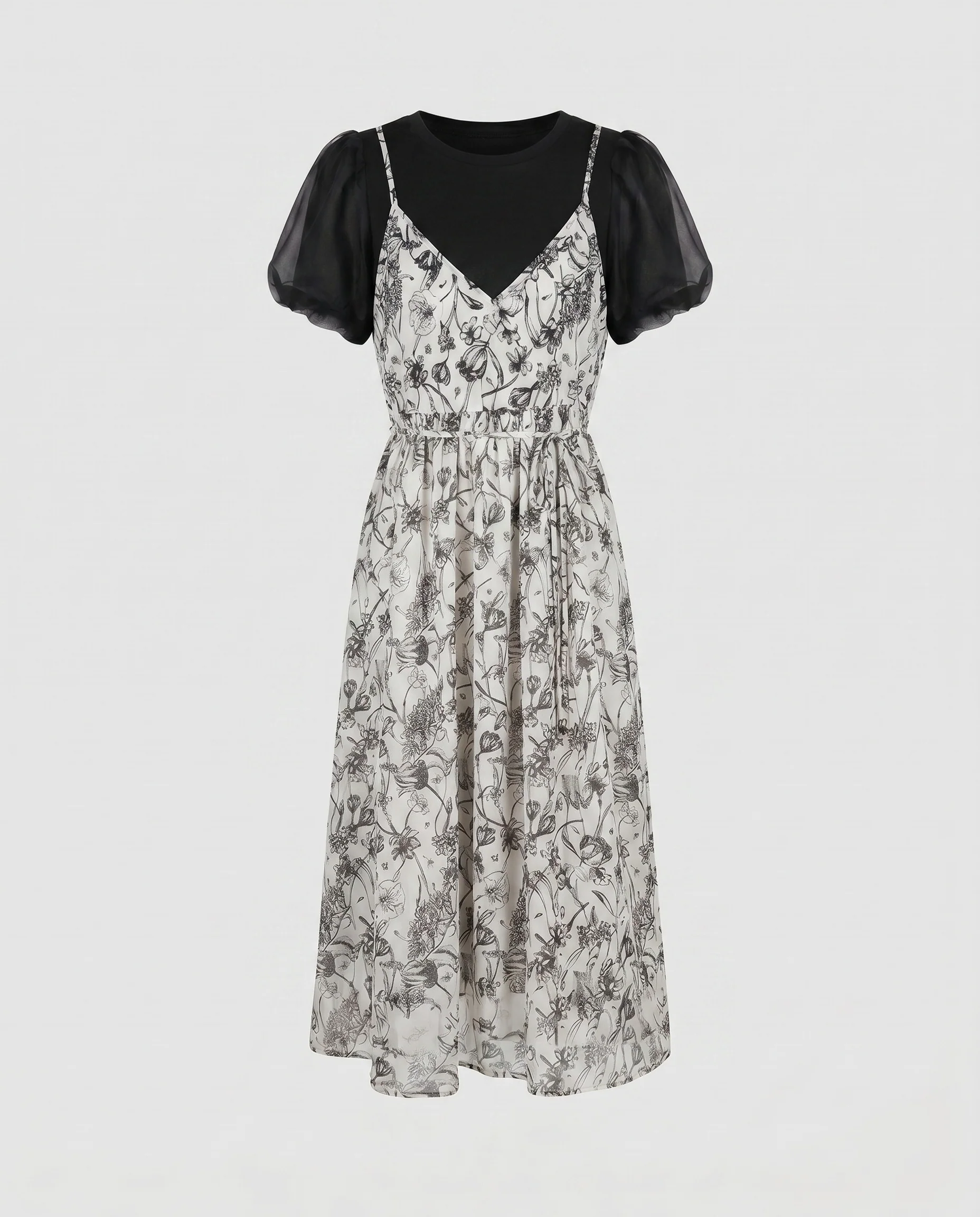Damen Maxikleid mit floralem Muster und transparenten Puffärmeln R&B - Image 5