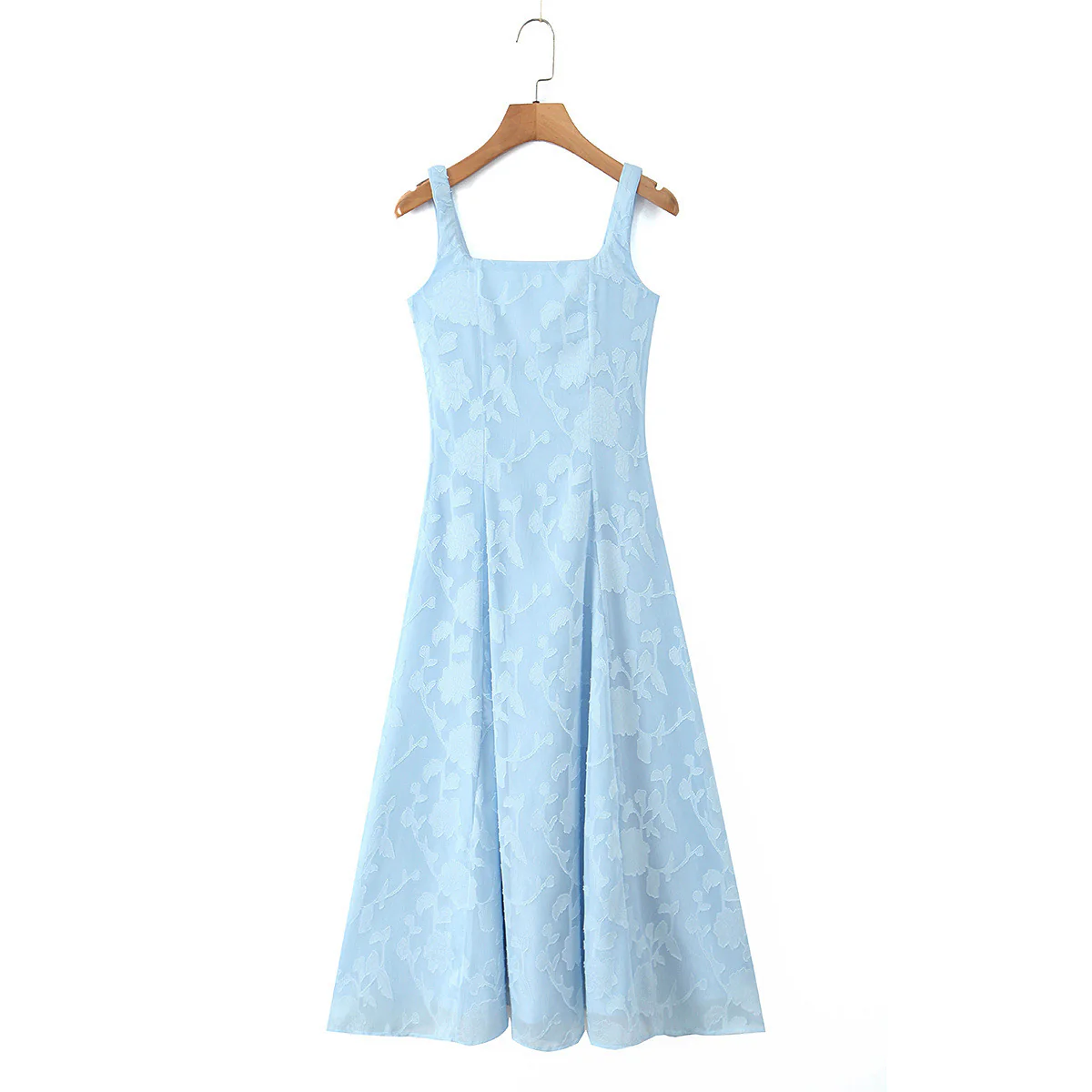 Damen Maxikleid mit floralem Reliefmuster und eleganten Trägern R&B