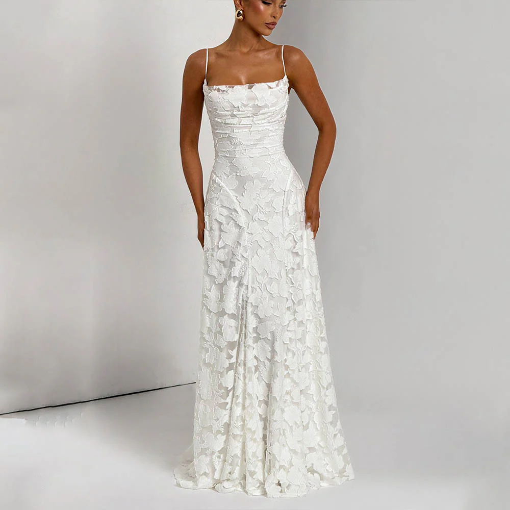 Damen Maxikleid mit floralem Spitzenmuster und schwingendem Rock R&B - Image 12