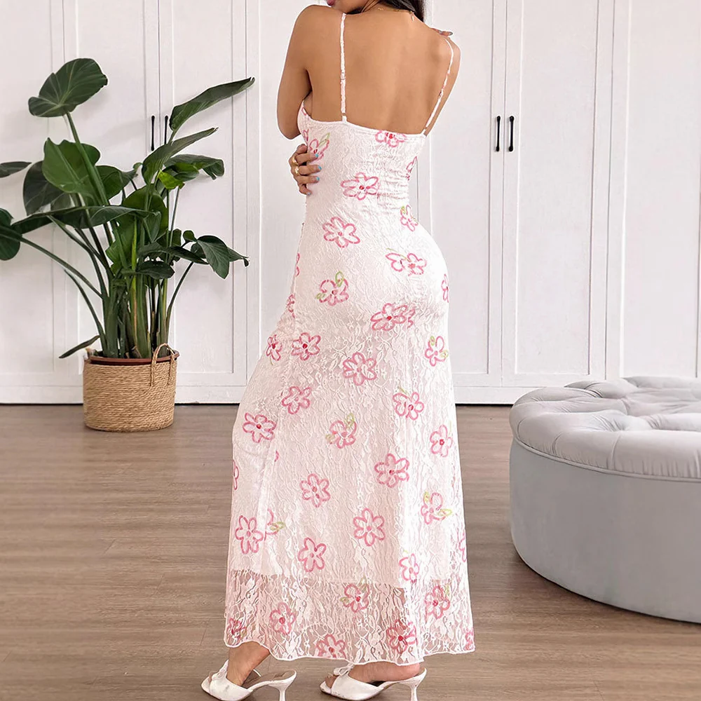 Damen Maxikleid mit floralem Spitzenmuster und verstellbaren Trägern R&B - Image 4