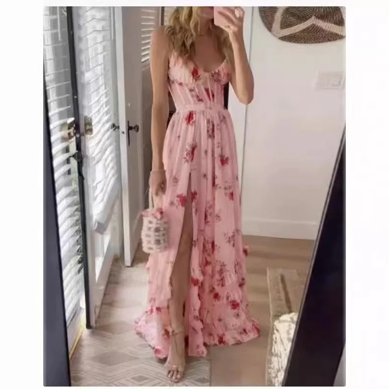 Damen Maxikleid mit floralen Rüschendetails und hochgeschnittenem Schlitz R&B - Image 8