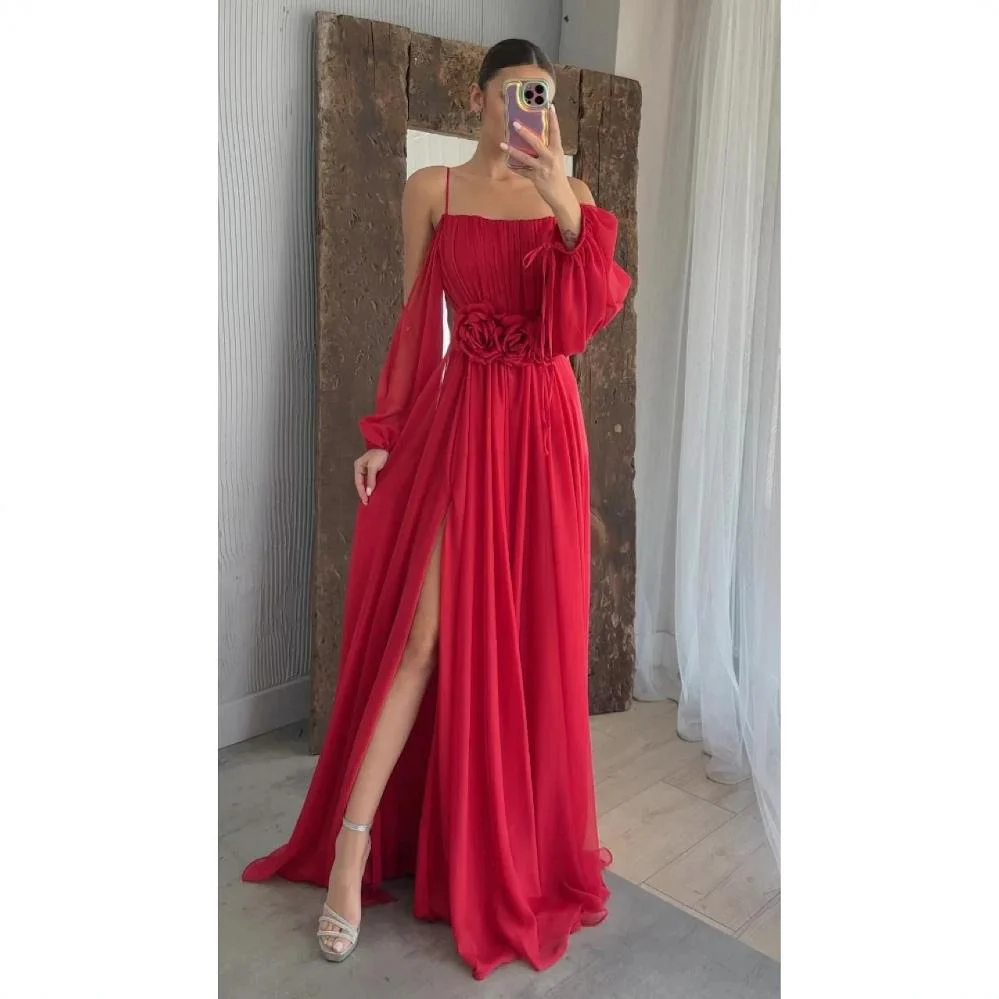 Damen Maxikleid mit floralen Rüschendetails und hohem Schlitz R&B - Image 2