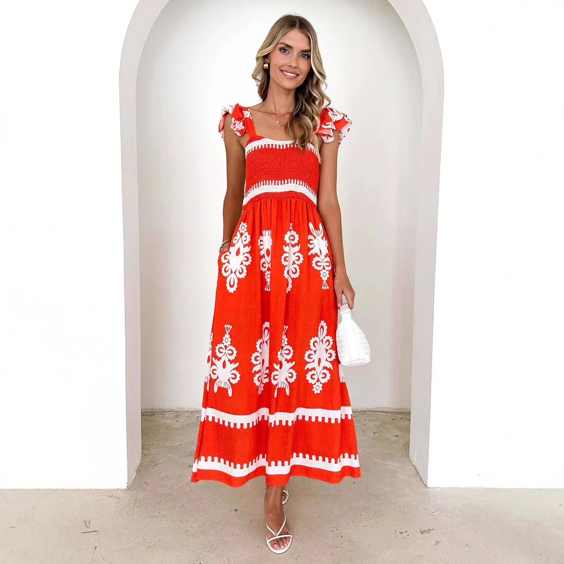 Damen Maxikleid mit floralen Stickereien und Rüschendetails R&B - Image 2
