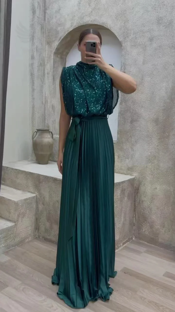 Damen Maxikleid mit glitzerndem Oberteil und eleganter Taillierung R&B - Image 3