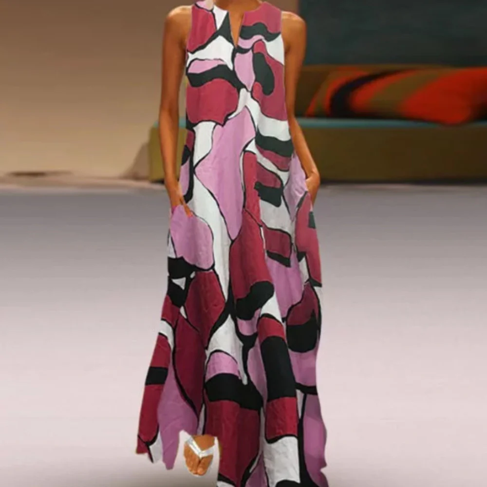 Damen Maxikleid mit grafischem Druck und fließendem Schnitt R&B