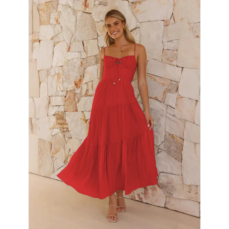 Damen Maxikleid mit herkömmlichem Spaghettiträgerschnitt und romantischem Volantdesign R&B - Image 3