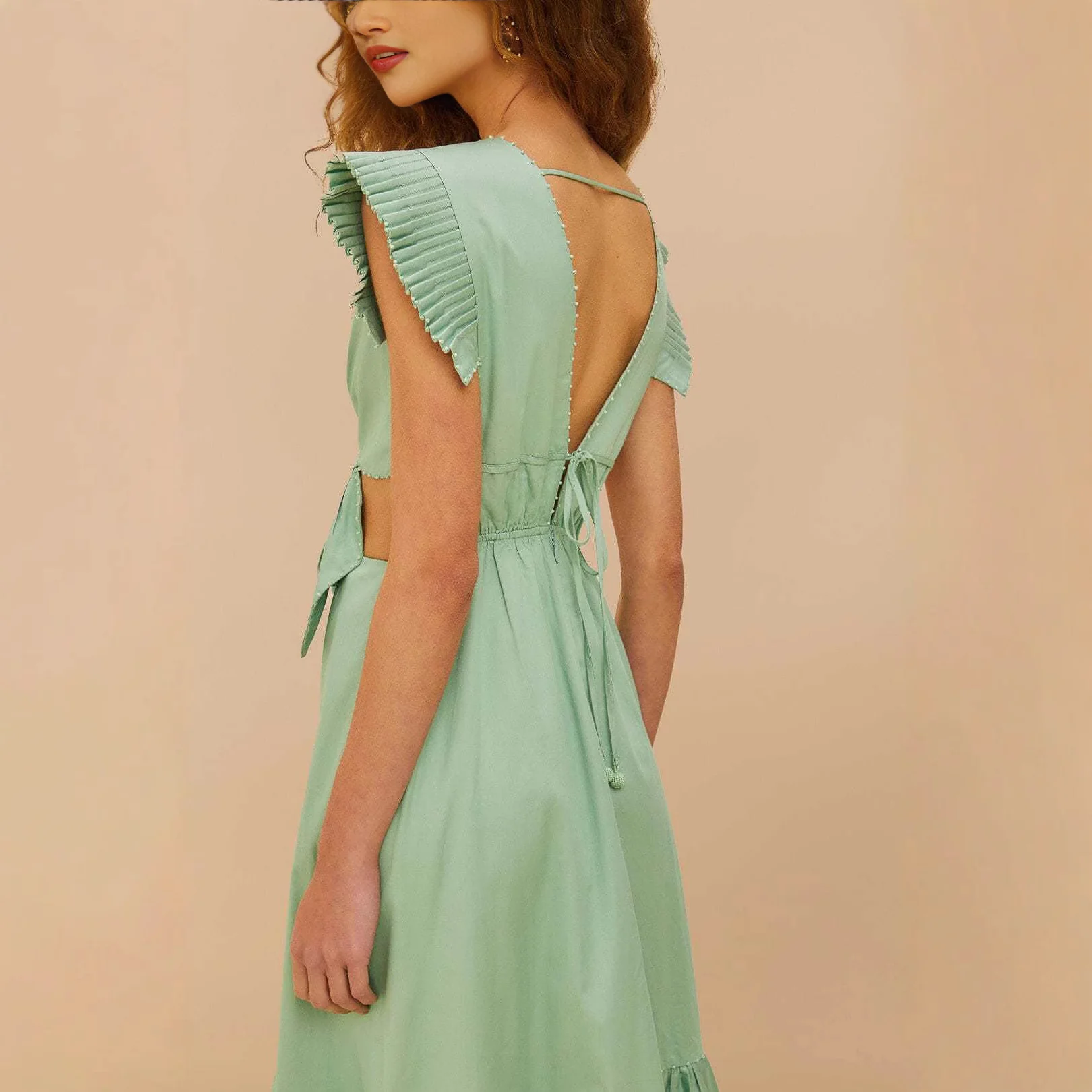 Damen Maxikleid mit hoch geschnittenen Rüschenärmeln und verstellbarem Taillenbund R&B