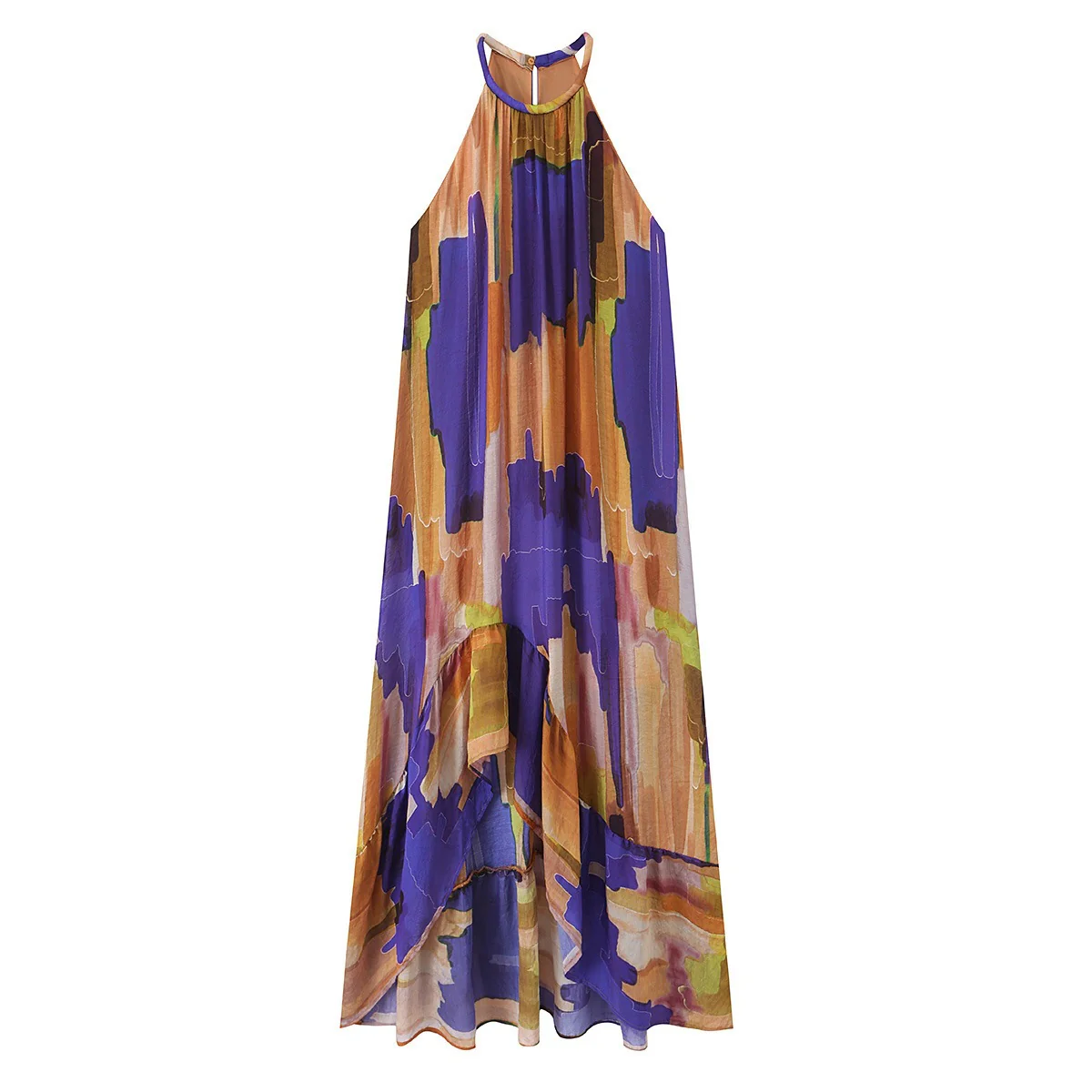Damen Maxikleid mit hohem Kragen und fließendem Stoff R&B - Image 6