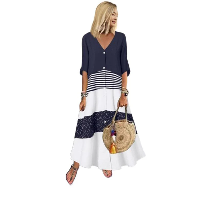 Damen Maxikleid mit Knopfverschluss und dekorativen Mustern R&B - Image 5