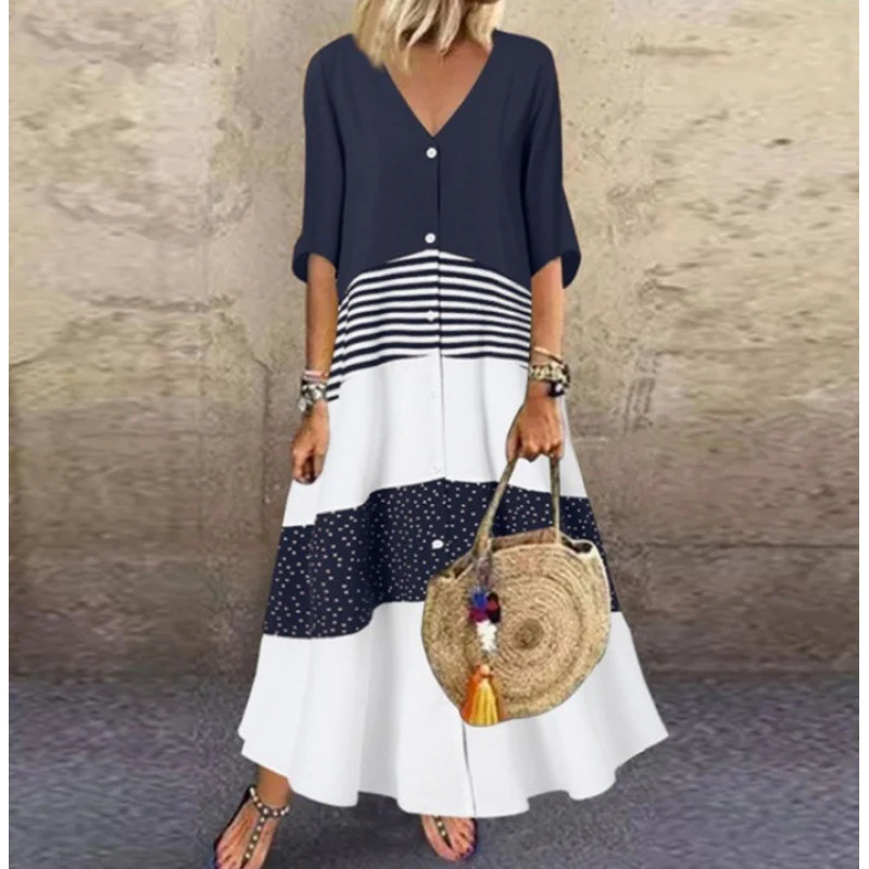 Damen Maxikleid mit Knopfverschluss und dekorativen Mustern R&B - Image 6