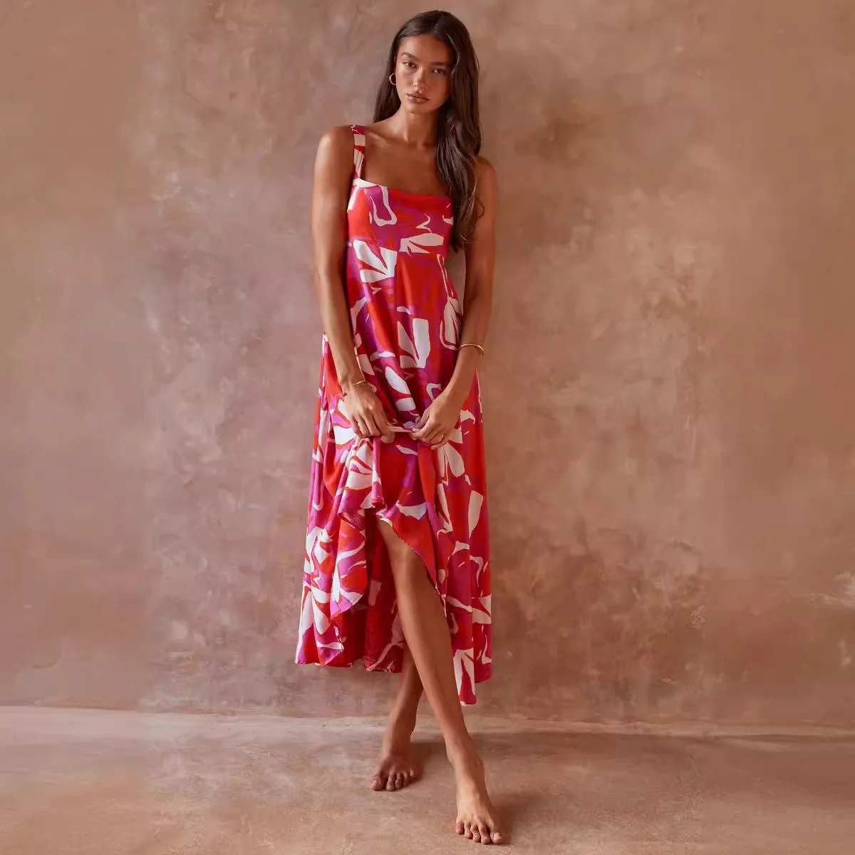 Damen Maxikleid mit lebhaftem floralem Design und schwingendem Rock R&B - Image 2