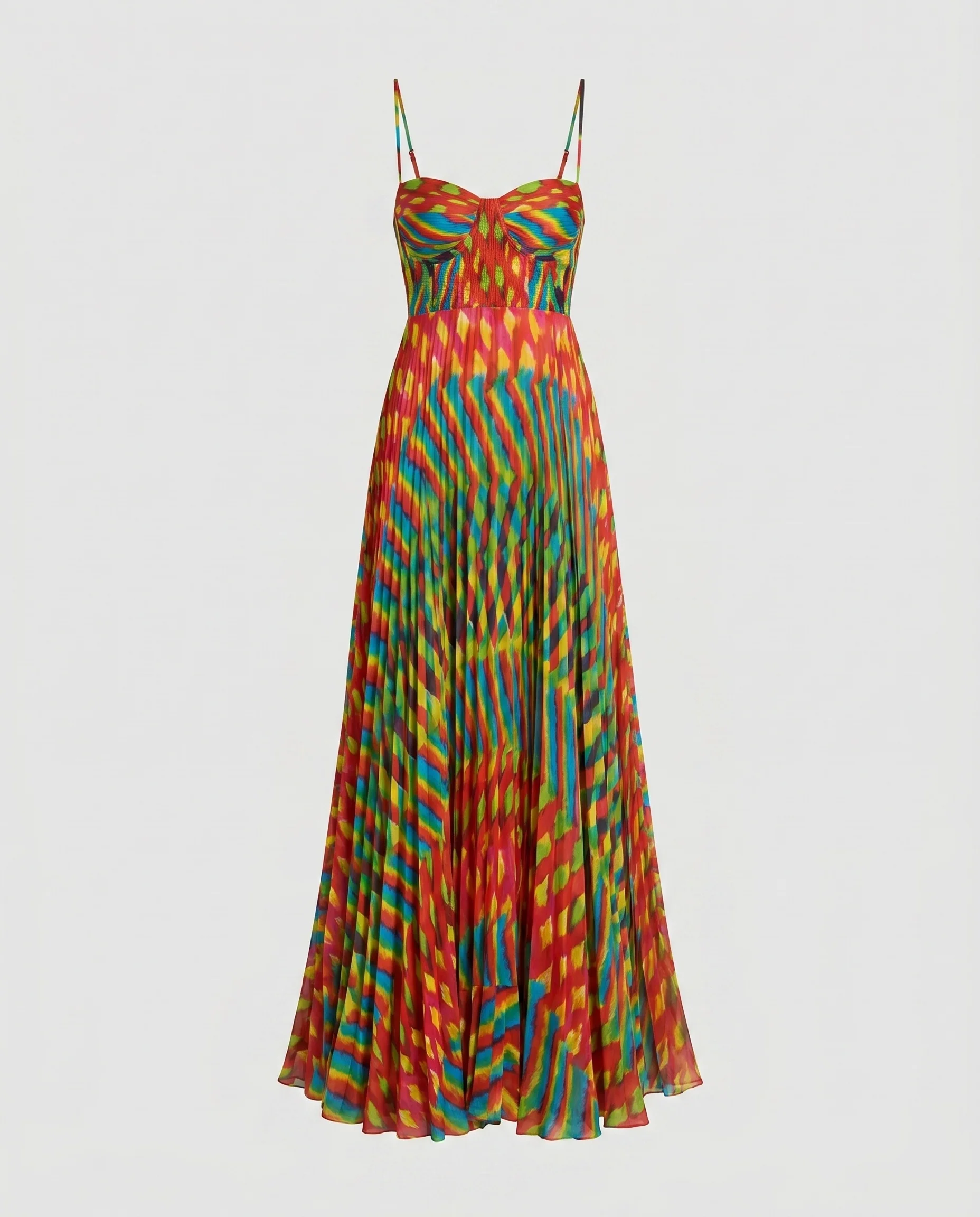 Damen Maxikleid mit modernen geometrischen Mustern und verspieltem Volantabschluss - Image 5